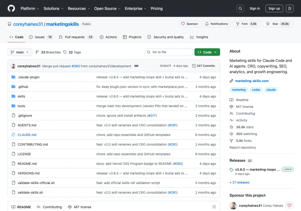 The marketing-skills GitHub repo, a marketing skill collection for agents